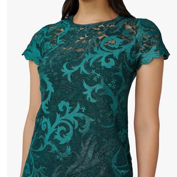 Adrianna Papell NEW Size 12 Dark Jade Green Women's Lace A Line Shift Mini Dress - Picture 3 of 10